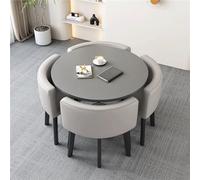 Stylish Modern Round Dining Table Set for 4 - Grey Marble Top with PU Leather Chairs, Elegant Conference & Dining Room Furniture, Light Grey Color for Chic Living Spaces