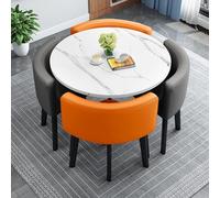 Stylish Modern Round Dining Table Set for 4 - Versatile Reception & Cafe Table with Chairs - Orange & Gray Furniture for Living Room & Balcony