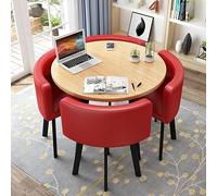Stylish Modern Round Dining Table Set with 4 Chairs 31.5" Small Conference & Kitchen Furniture Elegant Living Room Dining Room Decor PU Red Finish