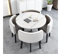Stylish Modern Round Dining Table Set with 4 Chairs - Compact 31.5" L x 30" W x 29" H for Kitchen Dining Room Office Apartment Balcony - Grey Coffee Table