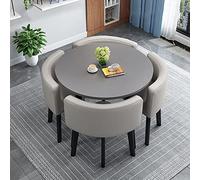 Stylish Modern Round Dining Table Set with 4 Space-Saving Fabric Chairs for Home & Office - 90x90cm Dining Room Furniture Perfect for Small Spaces A28