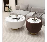 Stylish Modern Round Faux Marble Coffee Table - Space-Saving Accent Table for Living Room & Home Office, Chic Circle Center Table in White & Brown Finish