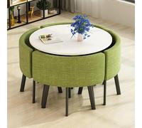 Stylish Modern Round Kitchen Table Set for 4 - Comfortable Wooden Dining Table with Chairs Ideal for Small Dining Rooms & Offices - Elegant Green Finish