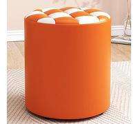 Stylish Modern Round Leather Ottoman Footstool Compact 31x35cm ge & White Design Perfect for Living Room & Bedroom Decor Comfort & Versatility