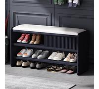 Stylish Modern Shoe Storage Bench with Leather Cushion Upholstered EntrywayCabinet in Dark Blue & White - Space-Saving Hallway Furniture Versatile 39x12x18 Inch Solution