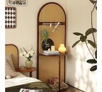 Stylish Modern Solid Wood Freestanding Room Divider with Shelves - Decorative Brown Panels for Teahouse Coffee Shop & Space Separation