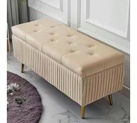 Stylish Modern Velvet Storage Ottoman Bench 100cm Long Upholstered Button Tufted Footstool for Bedroom Entryway & Living Room Versatile Home Furniture Solution