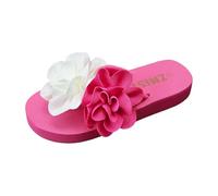 Stylish multi-coloured flower flat sandals, comfortable and lightweight, perfect for the beach or everyday wear. Easy to put on., Hot Pink, 7 UK