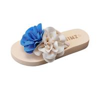 Stylish multi-coloured flower flat sandals, comfortable and lightweight, perfect for the beach or everyday wear. Easy to put on., beige, 7 UK