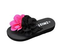 Stylish multi-coloured flower flat sandals, comfortable and lightweight, perfect for the beach or everyday wear. Easy to put on., Black, 7 UK