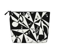 Stylish Musical Note Pattern Fake Hemp Makeup Bag Large Capacity, Travel Toiletry Bag Water Resistant Pouch for Women