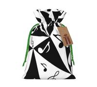 (Stylish Musical Note Pattern) Printed Christmas M Size Gift Bags with Green Ribbon Drawstring Candy Bags for Kids Xmas Holiday Christmas Eve Presents