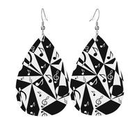Stylish Musical Note Pattern Printed Teardrop Pendant Leather Earrings | Lightweight and Versatile Earrings | Suitable for Daily Commute and Date Wear