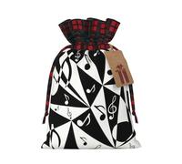 Stylish Musical Note Pattern Printing Color Matching Plaid Christmas Bag With Drawstring,4.7x6.9 In For Christmas Halloween