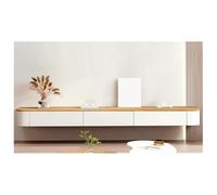 Stylish Natural Solid Wood Floating TV Cabinet - Wall-Mounted Entertainment Center with Storage Drawers Long Media Console Cable Management Modern TV Stand (160x24x20cm)