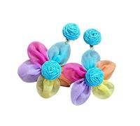 Stylish Net Tulle Blossom Earrings Artistic Handcrafted Jewelry Unique 3D Floral Statement Ear Studs Gift Ideas Breathable Mesh Fashion Ear Jewelry