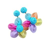 Stylish Net Tulle Blossom Earrings Artistic Handcrafted Jewelry Unique 3D Floral Statement Ear Studs Gift Ideas Sheer Floral Fabric Ear Studs