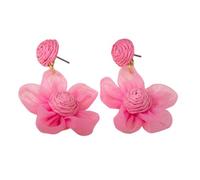 Stylish Net Tulle Blossom Earrings Artistic Handcrafted Jewelry Unique 3D Floral Statement Ear Studs Gift Ideas Sheer Floral Fabric Ear Studs