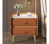 Stylish Nightstand Set with 2 Drawers, PU Leather & Marble Effect, Gold Stainless Steel Handle, Elegant Furniture for Bedroom, Living Room, Dorm Decor