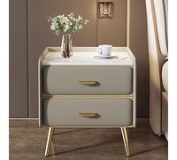 Stylish Nightstand Set with 2 Drawers, PU Leather, Marble Effect, Gold Stainless Steel Handle - Modern Furniture for Bedroom, Living Room, Dorm Room
