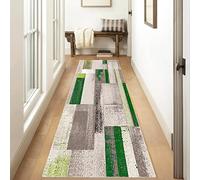 Stylish Non-Slip Green Patchwork Runner Rug 70x340cm - Versatile Kitchen Hallway & Living Room Mat Carpet for Bedroom Décor Modern Home Essential