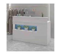 Stylish Office Reception Counter with Lockable Drawer - Checkout Desk for Barber Shops, Convenience Stores & Supermarkets - Modern White & Lake Blue Front Desk Furniture
