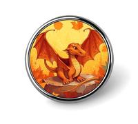 Stylish Orange Cartoon Dragon Printed Round Brooch: Lightweight, Durable, Stylish Wedding Accessory Ideal for Valentine's Day And Women's Day