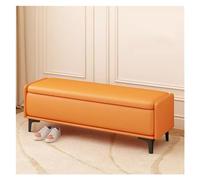 Stylish Orange Leather Storage Ottoman Bench - Rectangle Lift Top Footstool & Coffee Table for Living Room Hallway or Bed End - Versatile Window Seat & Storage Chest (60CM)