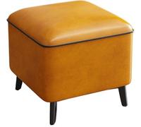 Stylish Orange Leather Tufted Ottoman Stool - Versatile Cube Footrest Bench for Living Room Bedroom Office & Entrance Hall Perfect Shoe Change Stool