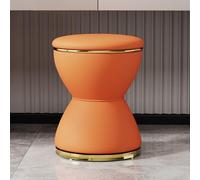 Stylish Orange Modern Vanity Stool Hourglass Ottoman Foot Rest 360° Swivel PU Leather Dressing Chair for Bedroom Makeup Room and Living Room