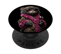 Stylish Otter Portrait Fashion Animal Red Wine Graphic Round PopSockets Adhesive PopGrip