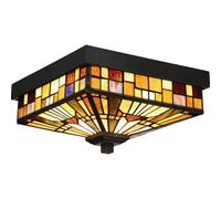 Stylish Outdoor Ip44 Flush Light With Tiffany Design And Valiant Bronze Finish