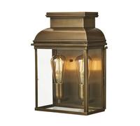 Stylish Outdoor Ip44 Twin Wall Light In Aged Brass With Led E27 Bulb