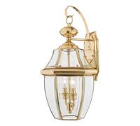 Stylish Outdoor Ip44 Twin Wall Light In Polished Brass With Led E14 Socket
