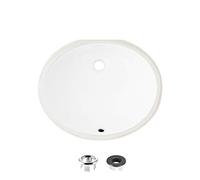 Stylish Oval Bathroom Sink 19 1/2 x 16 Inch Ceramic Porcelain Undermount Bathroom Sinks Enamel Glaze Finish Smooth and Stain Resistant Surface with Chrome and Matte Black Overflow, P-206