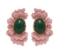 Stylish Oval Glass Bead Earrings Silver Posts Floral Designs Comfortable Wear Jewelry Gifts Ideas Stylish Outfits Flower Petal Earrings
