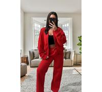 Stylish Oversized Fleece Tracksuit Set For Ultimate Comfort KDMD Red S/M