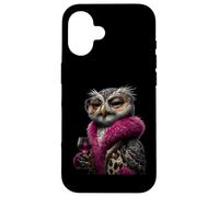 Stylish Owl Fashion Bird Pink Drink Wine Glass Graphic Large Case for iPhone 16