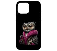 Stylish Owl Fashion Bird Pink Drink Wine Glass Graphic Large Case for iPhone 16 Pro Max