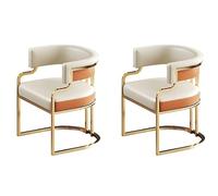 Stylish Padded Dining Chairs Set of 2 for Kitchen & Dining Room - Low Back Upholstered Armchairs with Faux Leather & Brass Legs - Perfect for Bubble Tea Shops - Beige & ge