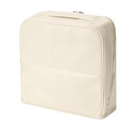 Stylish Partitioned Handheld Cosmetic Bag, Standing Makeup Bag with Mirror, Portable Standing Travel Makeup Bag, Large Capacity for Women Travel and Home (Beige)