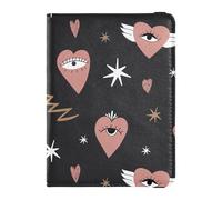 Stylish Passport and Vaccine Card Combo Holder for Girls Boys Women and Men,Travel Gift Magical Bohemian Happy Valentine's Day Heart Love Evil Eyes, Multicolor, One Size, Casual