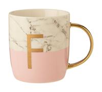 Stylish Pastel Pink F Letter Monogram Mug, Personalized Coffee Mug For Kitchen, Durable Mug For Breakfast