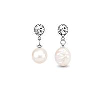 Stylish Pearl Drop Earrings with Crystal Studs for Women, Classic White Bead and Sparkling Stone Design, Fashionable Jewelry Accessory