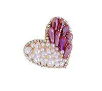 Stylish Pearls Rhinestones Badge Pin Romance Heart Design Alloy Lapel Adornment with Crystal Embellishment Sturdy Heart Shaped Rhinestones Decorative
