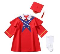 Stylish Perfect Cute Adorable Fashionable Modern Graduation Gown Cap Tassel Stole, Academic Formal Wear Little Girl Complete Outfits Set #D Red
