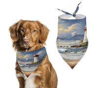 Stylish Pet Bandana for Cats & Dogs, Sea Lighthouse Sandbeach Print Triangle Scarf, Lightweight & Durable, Perfect for Daily Wear Or Special Events