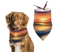 Stylish Pet Bandana for Cats & Dogs, Sunset Seaside Print Triangle Scarf, Lightweight & Durable, Perfect for Daily Wear Or Special Events
