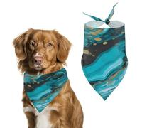 Stylish Pet Bandana for Cats & Dogs, Turquoise Blue Gold Marble Print Triangle Scarf, Lightweight & Durable, Perfect for Daily Wear Or Special Events