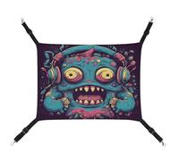 Stylish Pet Hammock for Small Pets, Love Music Monster Print Small Animal Bed Breathable Canvas, Easy to Install, Space-Saving and Portable